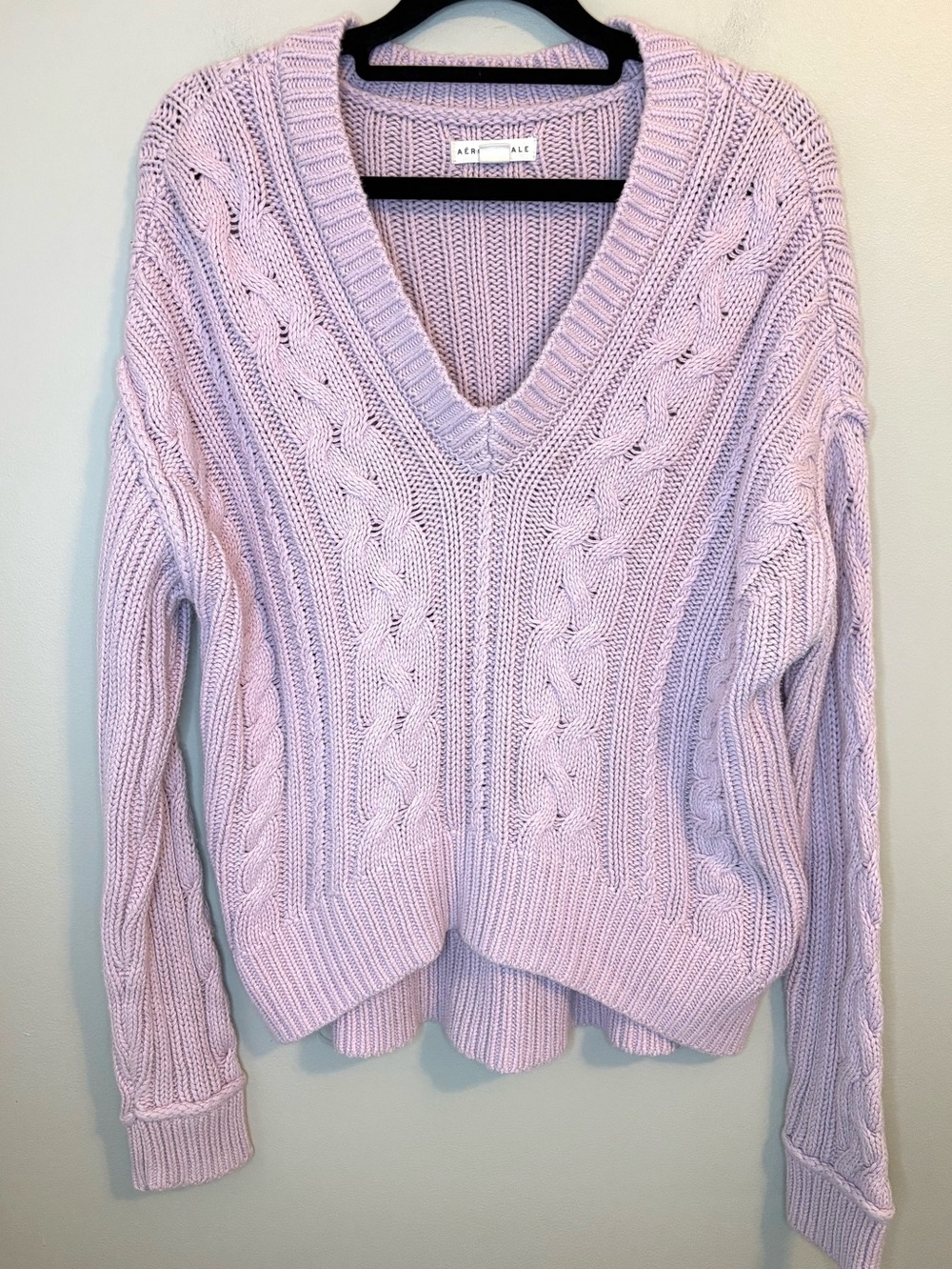 Aéropostale Lavender Pink Cable Knit V-Neck Sweater Medium Oversized